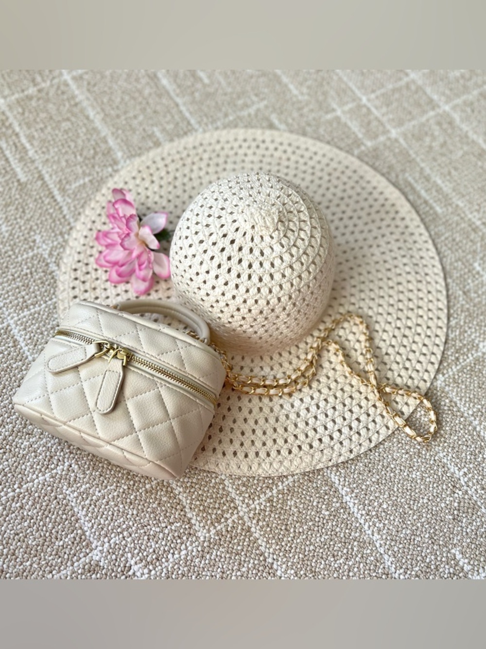 Sun Hat + Mini Crossbody Bag with Gold Chain for amazing price!
